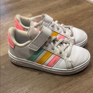 Adidas Kids' White Sneakers with Multicolor Stripes